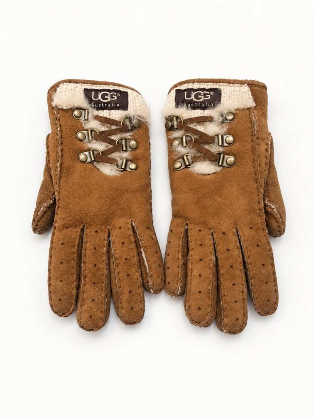 UGG Brown Suede Shearling-Lined Gloves